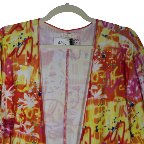 Paper Tee Cardigan Sweater Womens Size 3X Graffiti Long Duster Open Boho Hip - Picture 7 of 13